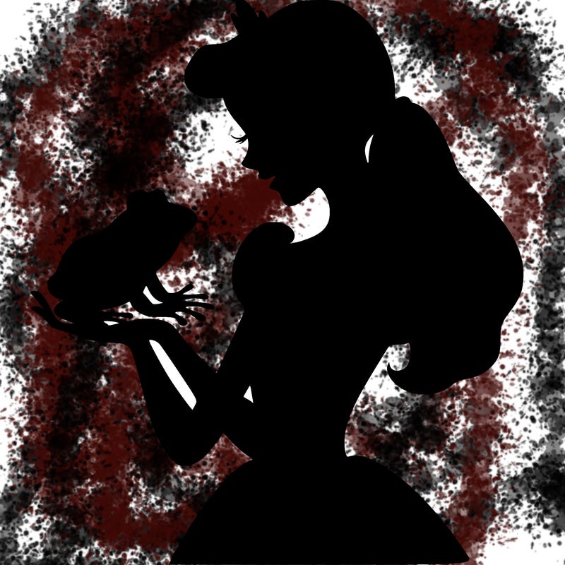 a shadow of a princess holding a frog realistic