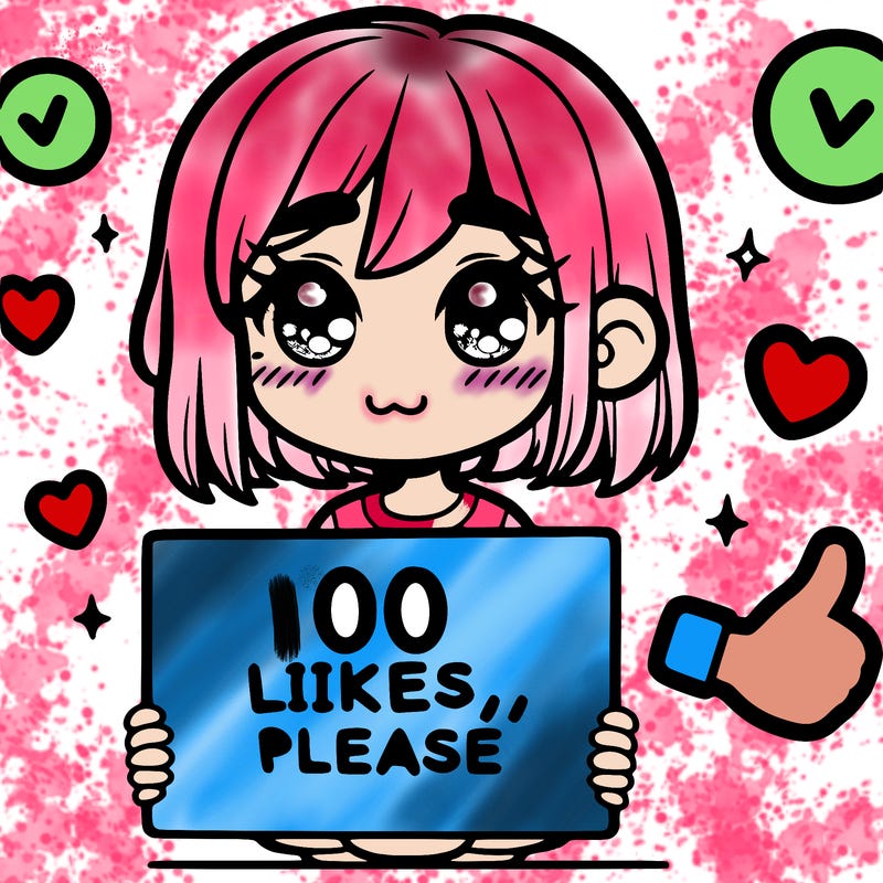 a girl with a sign saying 100 likes, please