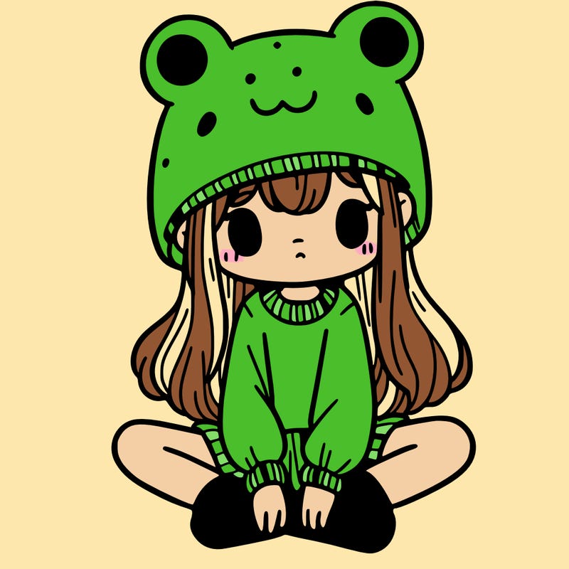 a girl wearing a frog hat and some frog socks