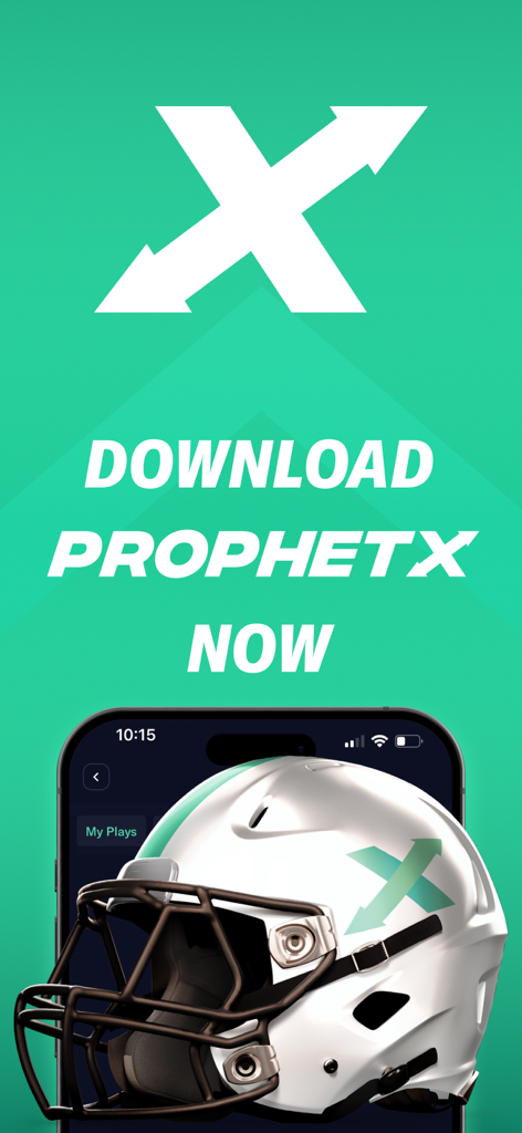 ProphetX Prediction Market - ProphetX sports prediction market app download screen with a football helmet