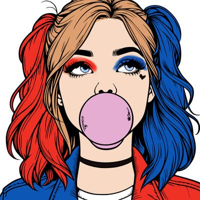 realististic girl blowing bubble -gum