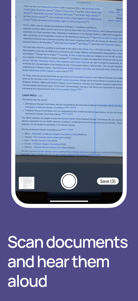 Turn Text to Voice - Voicify - Smartphone screen showing the Voicify app scanning a printed document to convert text into speech