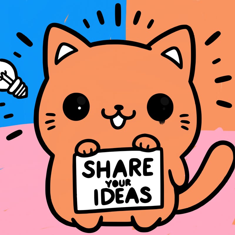 a cute cat saying share your ideas