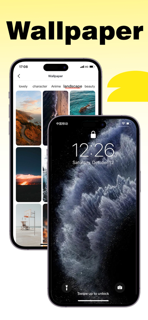 iFonts app displaying a selection of aesthetic landscape wallpapers for iPhone lock screens