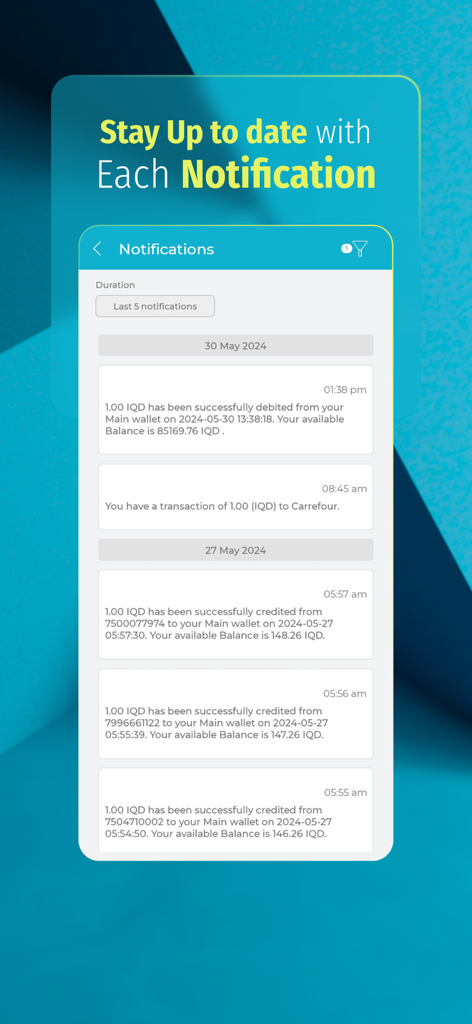 NassWallet Agents - NassWallet Agents app notification center displaying transaction alerts and balance updates