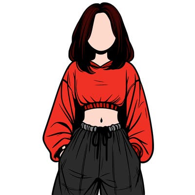 realistic girl faceless with baggy pants and a crop top