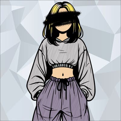 realistic girl faceless with baggy pants and a crop top
