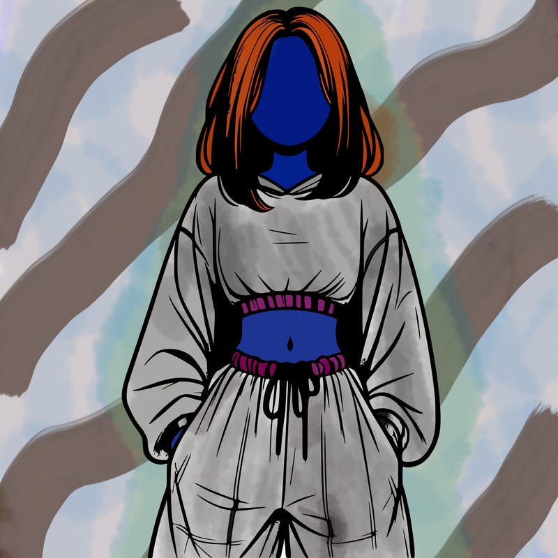 realistic girl faceless with baggy pants and a crop top