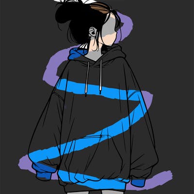 realistic girl with a oversized sweatshirt on and a bun