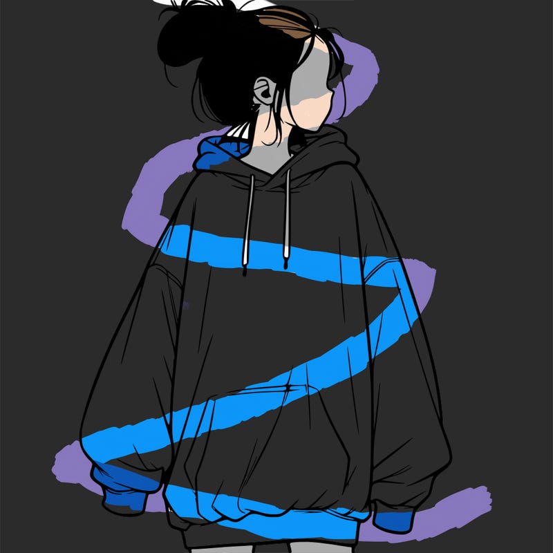 realistic girl with a oversized sweatshirt on and a bun