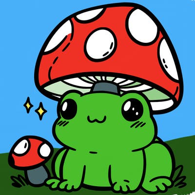a cute frog with a mushroom hat