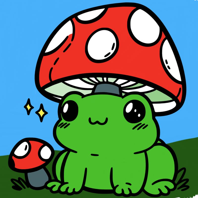a cute frog with a mushroom hat