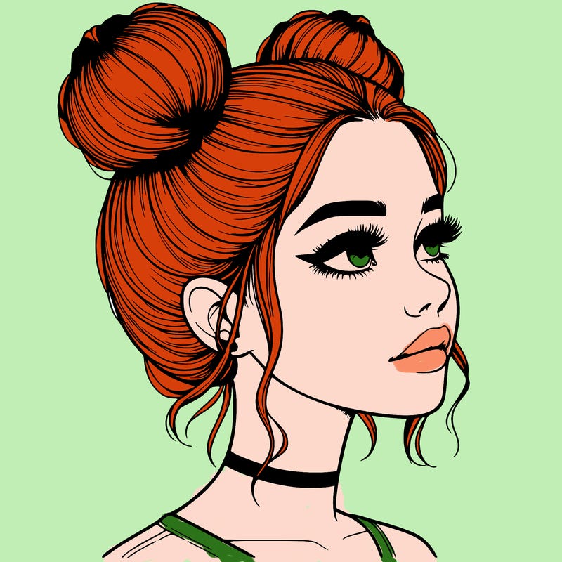 realistic girl with buns on the top of her head