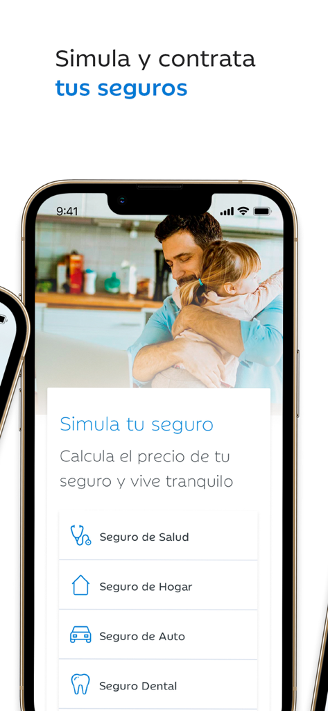 Ibercaja mobile app interface showing options for health home auto and dental insurance simulation