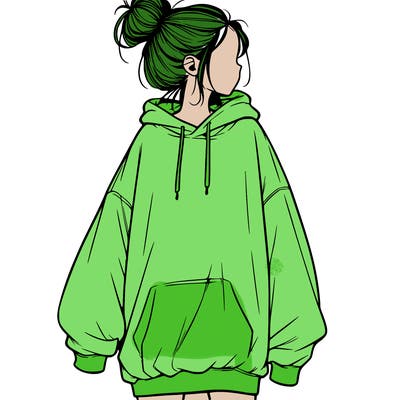 realistic girl with a oversized sweatshirt on and a bun