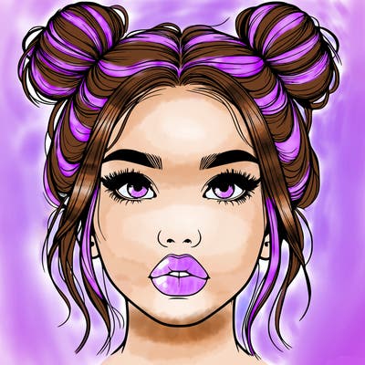realistic girl with two buns on her hair and lips