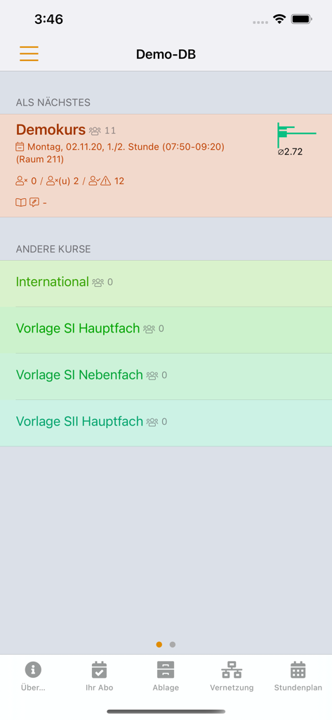 TeacherTool Complete app interface showing a dashboard of upcoming classes and student course lists.