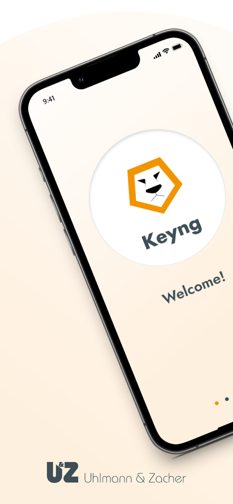 Keyng - Welcome screen of the Keyng mobile access control app by Uhlmann and Zacher
