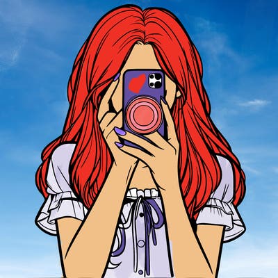a realistic girl holding her phone taking pictures