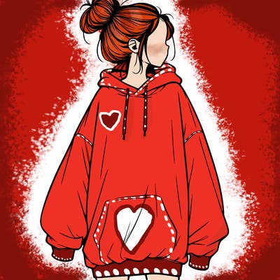 realistic girl with a oversized sweatshirt on and a bun