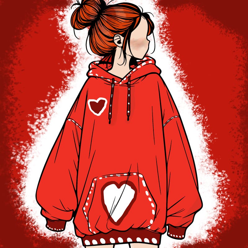 realistic girl with a oversized sweatshirt on and a bun