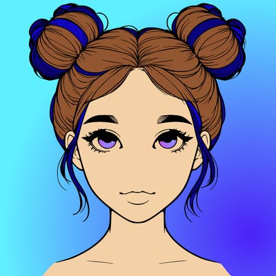realistic girl with two buns on top of her head