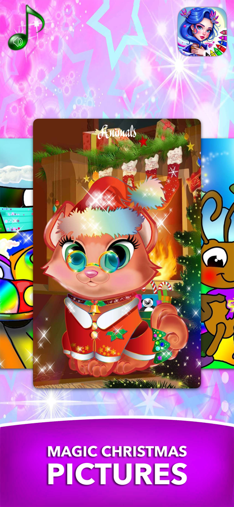 A cute kitten wearing a Santa hat and outfit in a Christmas themed puzzle