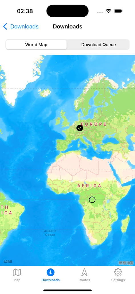 Offline Maps-Global Navigation - Offline maps download manager showing a world map for global navigation