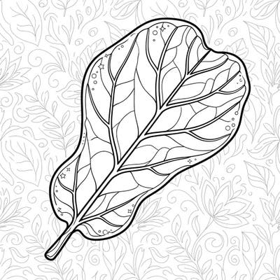 Dive into the beauty of nature with this exquisite Fiddle Leaf Fig Leaf coloring template. Its distinct violin-shaped form and intricate botanical background promise a relaxing and rewarding artistic journey.