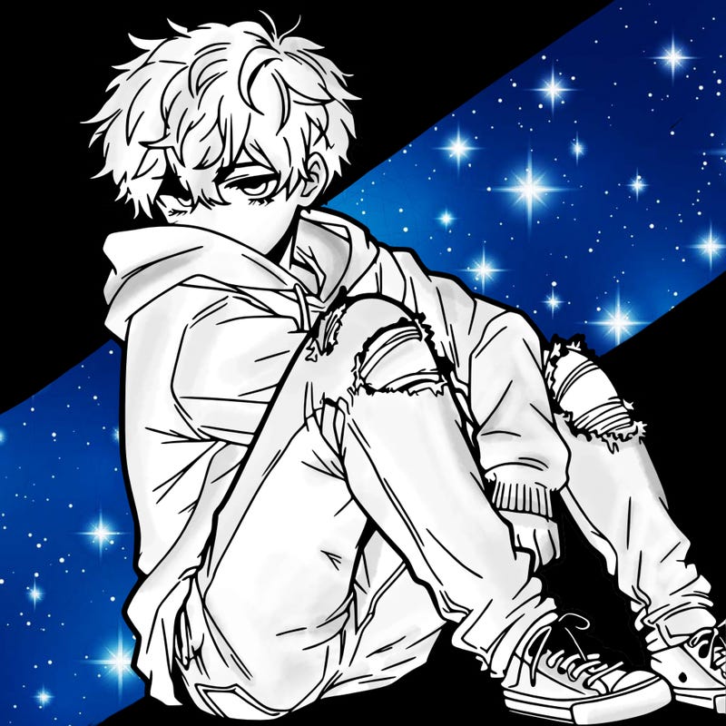 a male hoddie ripped jeans messy hair anime