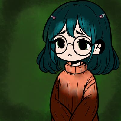 sad girl with glasses in a sweater
