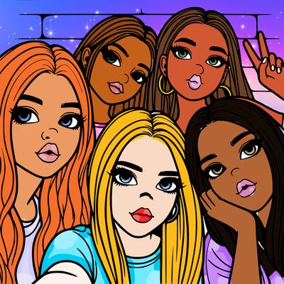 group of teen girls friends y2k up close in a selfie