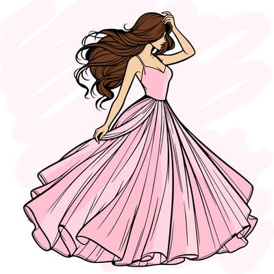 realistic woman with dress flowing in the wind