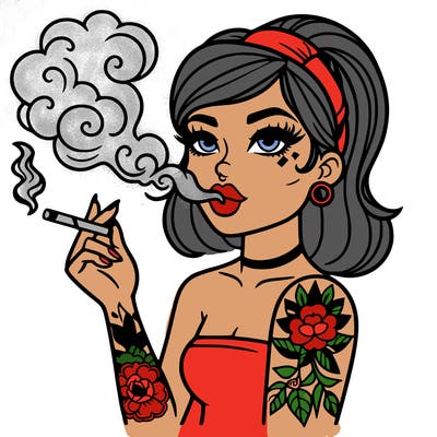 woman with tattoo smoking