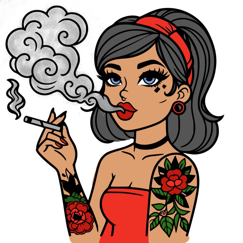 woman with tattoo smoking