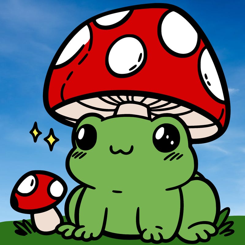 a cute frog with a mushroom hat