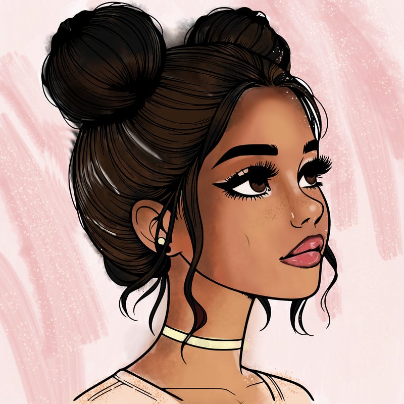 realistic girl with buns on the top of her head