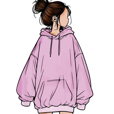 realistic girl with a oversized sweatshirt on and a bun