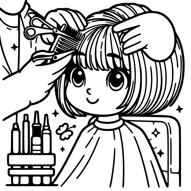 very detailed girl getting her haircut short