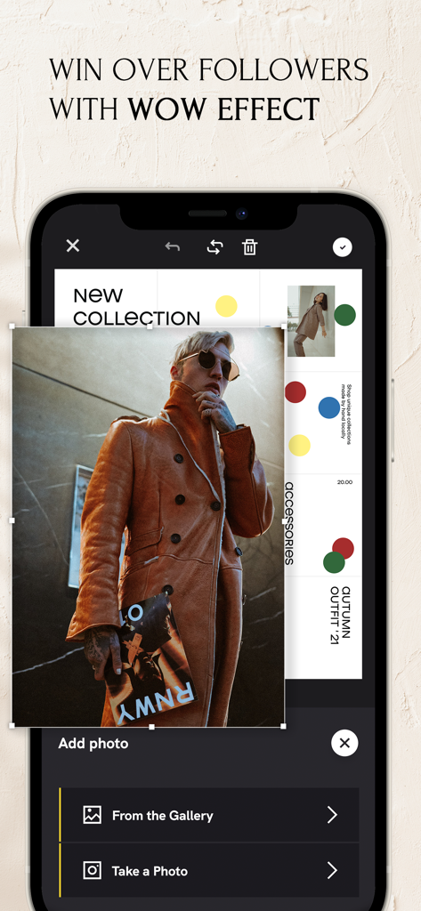 Feeds app interface for designing a professional Instagram grid with fashion templates