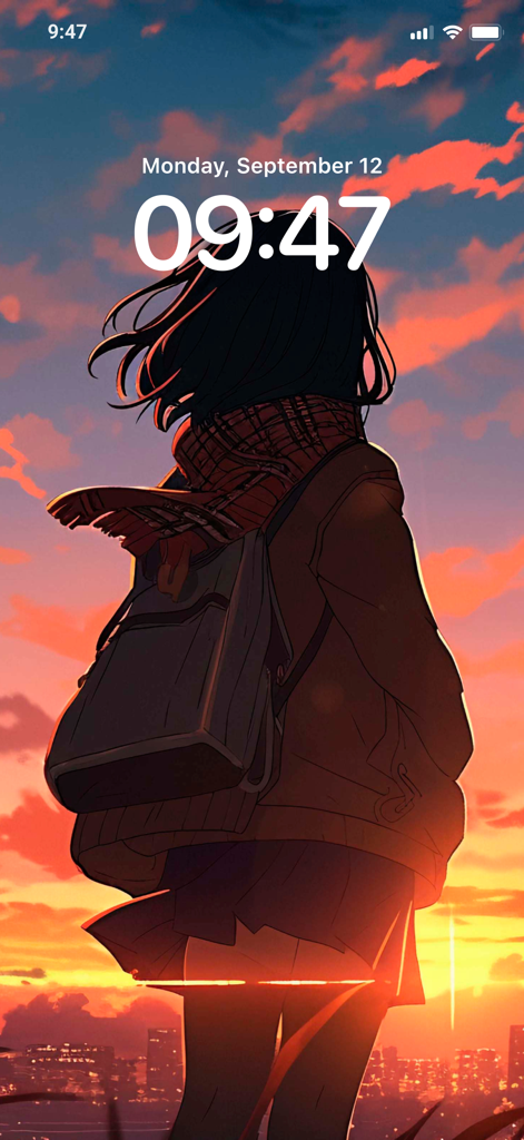 4K Wallpapers HD Background - Chica anime de alta definición al atardecer utilizada como fondo de pantalla de smartphone