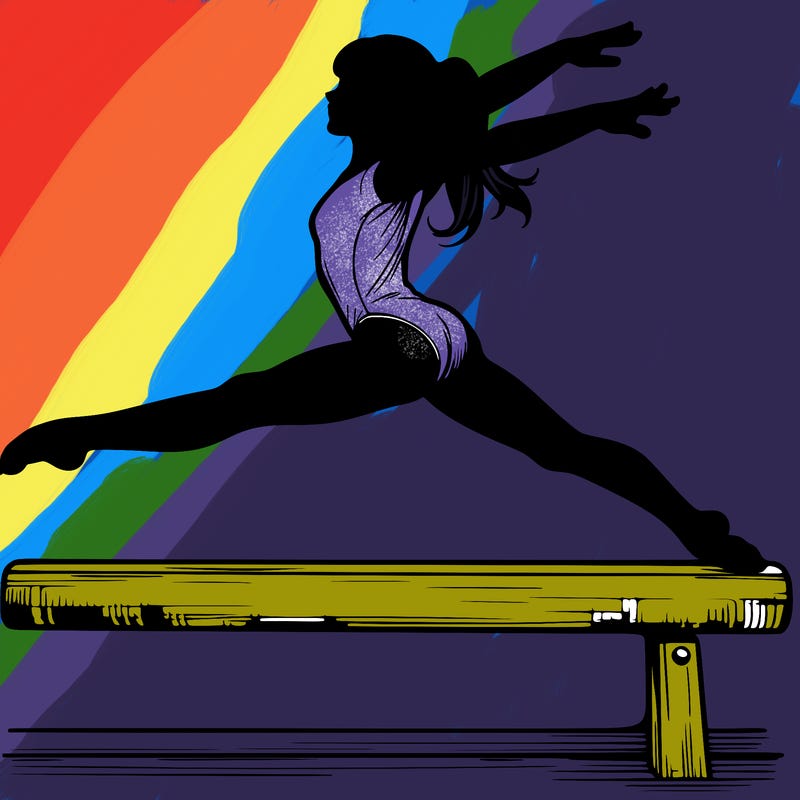 a realistic girl doing gymnastics on the beam