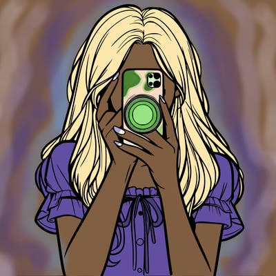 a realistic girl holding her phone taking pictures