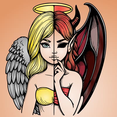 realistic angel half demon