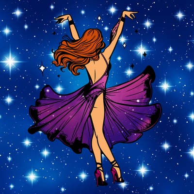 dancer dancing with a shimmery costume on realistic