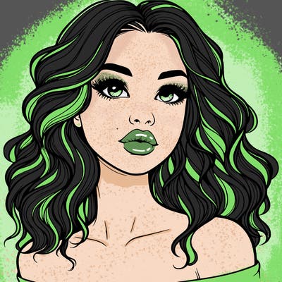 realistic girl with wavy hair and lips