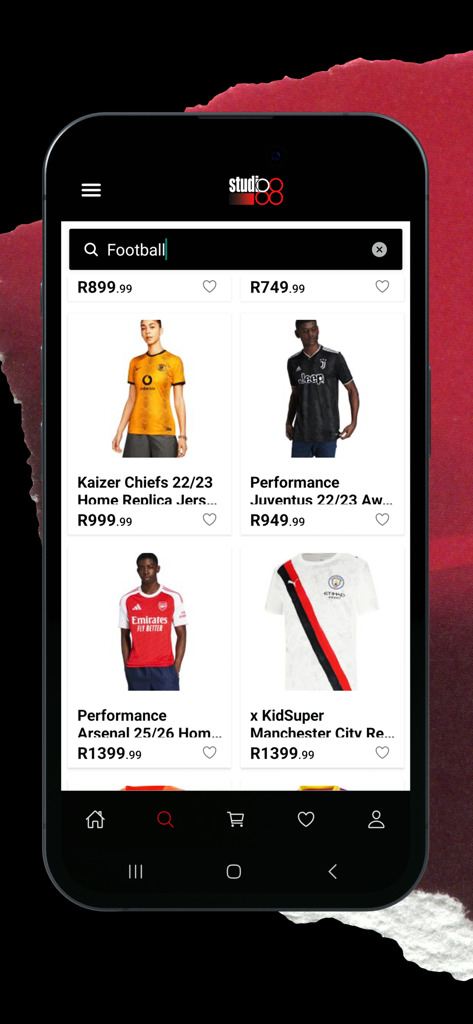 Studio 88 App - Search results for football jerseys in the Studio 88 mobile shopping app