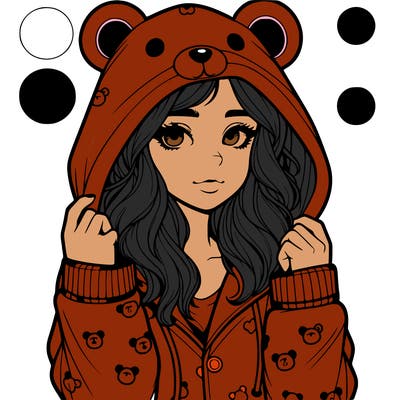 realistic girl in a animal pjs hoodie