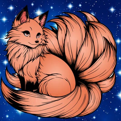 realistic detailed 9 tailed anime fox