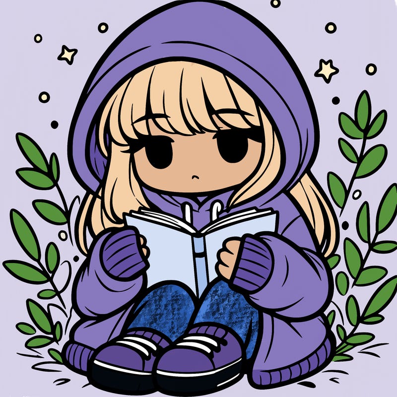 girl in oversized hoodie reading a book